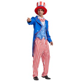 Higen Uncle Sam Costume Adult Men, 4th of July Deluxe Costumes Set, Independence Day Theme Patriotic Party Cosplay Dress Suit