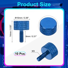 sourcing map M3x8mm Knurled Thumb Screw, 10 Pcs Aluminum Alloy Flat Knurled Head Thumb Screws Bolts Grip Knobs Fasteners for PC Computer Case, Blue