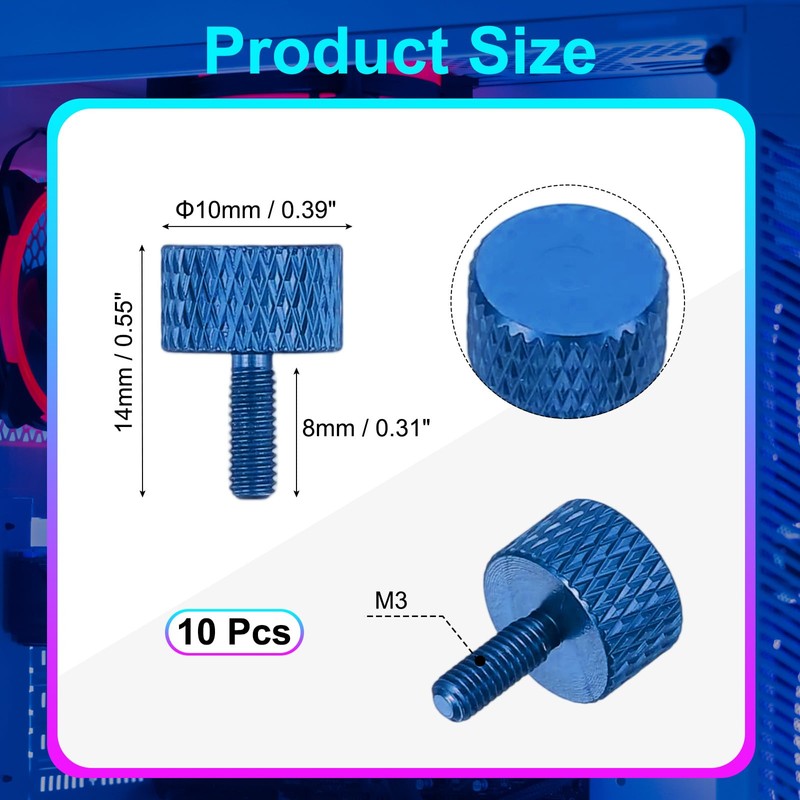 sourcing map M3x8mm Knurled Thumb Screw, 10 Pcs Aluminum Alloy