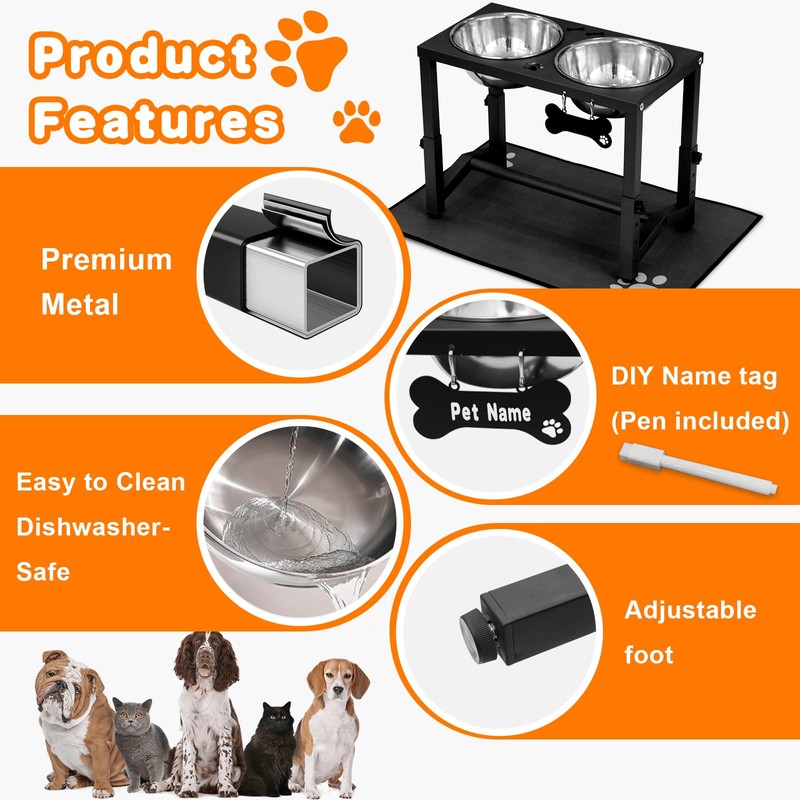 Elevated Dog Bowls, 4 Height Adjustable Metal Raised Bowl Stand
