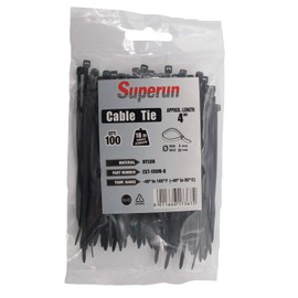 Superun Black Zip Ties 4 Inch, 18 Lbs Tensile Strength Wire Ties (Industrial Grade Cable Ties) Pack of 100