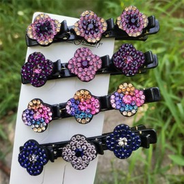 Glittering Crystal Stone Braided Hair Clips, Rhinestone Hair Clip Hummingbird Hair Clip with Crystal Flower, Easily Braided Hair Clips Hair Bands, Elegantand Shiny Rhineston Hair Styling Clips