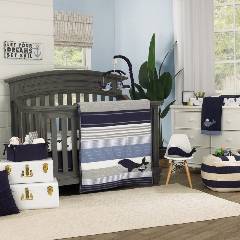 NoJo Nantucket Adventure Baby Blue and Navy Whale Musical Mobile