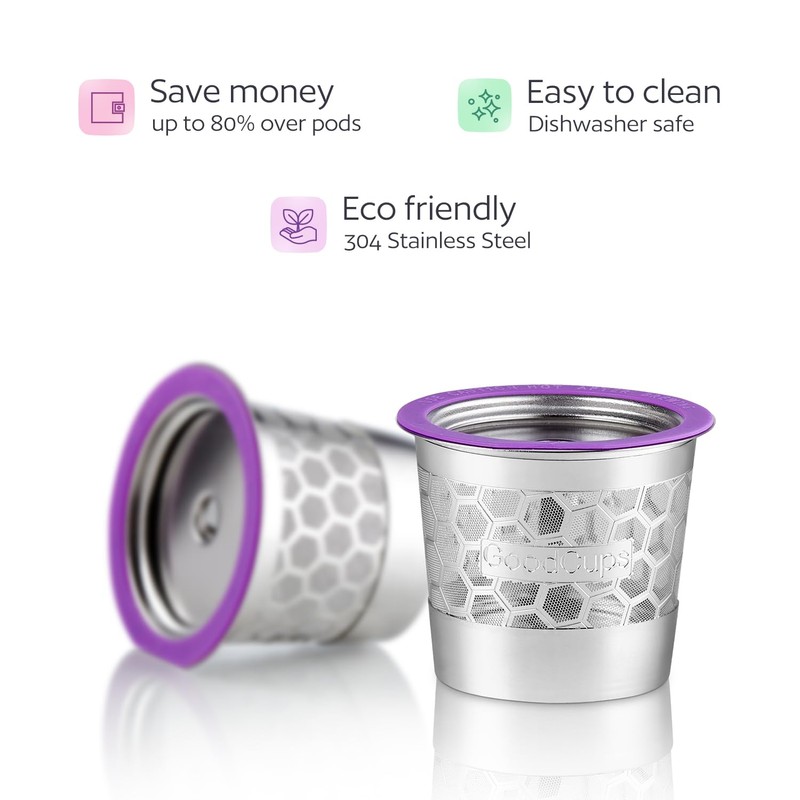 2 Stainless Steel Reusable K Cups with Replacement Pod Holder