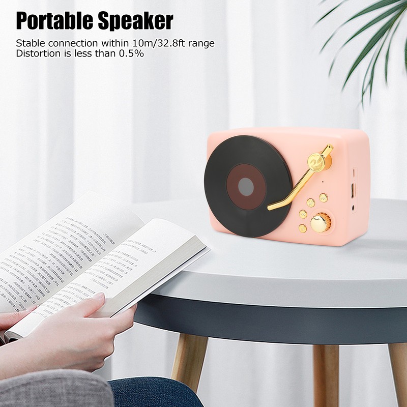 Bluetooth Speaker Stereo USB Charging Retro Turntable Design Portable Mini