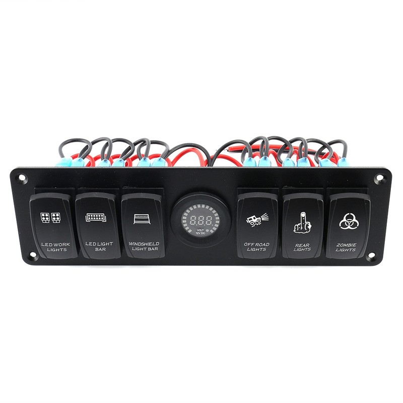 6 Gang Toggle Rocker Switch Panel Colorful LED Voltmeter for