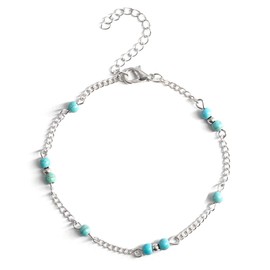 Turquoise Anklet Bracelets Multilayer Anklets Beaded Ankle Summer Accessories Beach Foot Jewelry for Women Girls (Silvery, One size)