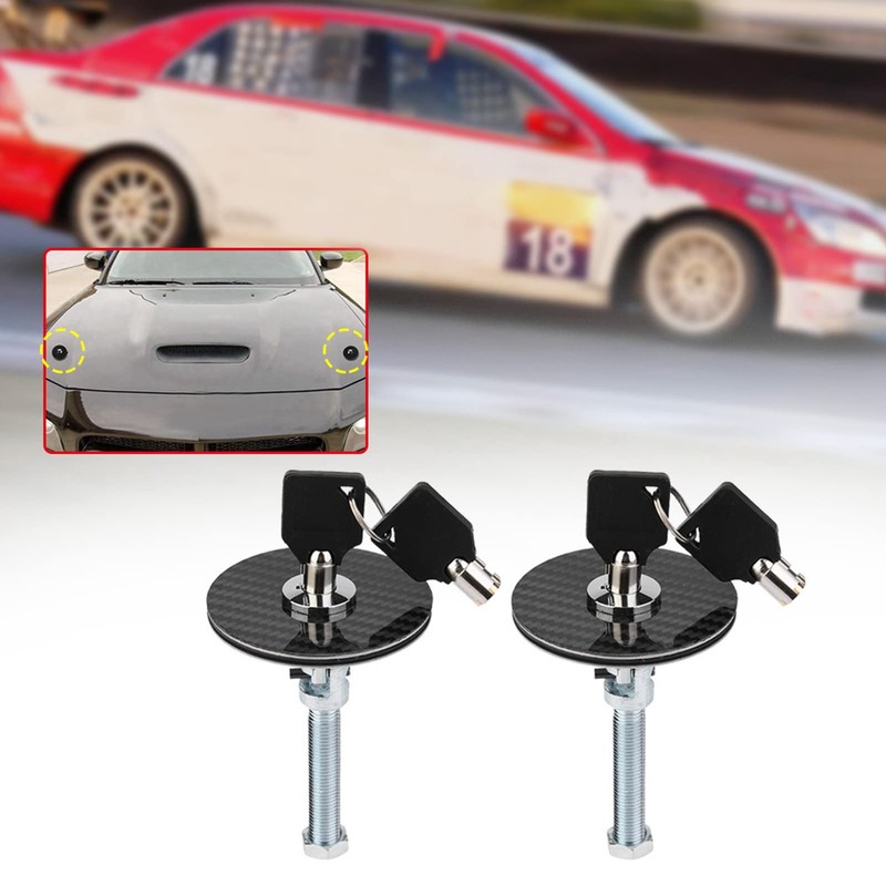 Hood Lock, 2pcs Car Universal Carbon Fiber Engine Hood Cover