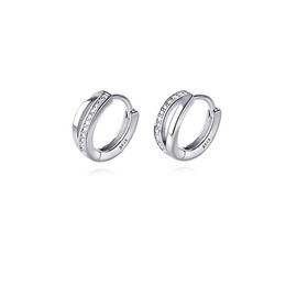 Reffeer 925 Sterling Silver Cubic Zirconia Hoop Earrings Huggie for Women Girls Small Huggie Earrings Cartilage Helix Hoop Earrings Minimalist Hoops (A-Silver)