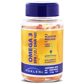 OMEGA 3 ALTA CONCENTRACION - Maklen Omega 3 EPA 720 + DHA 480 - Aceite de pescado de Golden Omega® - Libre de Metales Pesados - Softgels de 1,300 mg