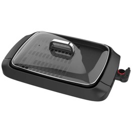 ADDIS Smokeless Indoor Electric Grill with Tempered Glass Lid and Drip Pan 1500W M-Shaped Heating Element and Non-Stick Coating, Stainless Steel