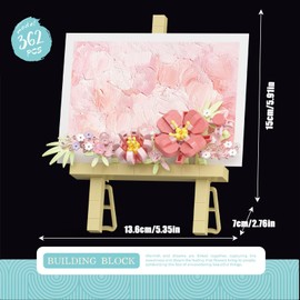 Vilbocr Mini Flower Building Bouquet Set, Block Easel for Desk Decorations and Message Stickers. Flower Building Toys Building Blocks Flower (Pink, 362 Pieces)