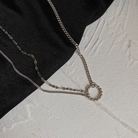Deelfel Women's Necklace, Pink Gold, Silver, Simple, Stainless Steel Chain, Pendant, Hypoallergenic, Christmas Gift, Accessory, Stainless Steel