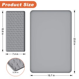 Silicone Coffee Mat, 24 x 16 Inch Non-Slip Heat Resistant, Large and Small Combination Bar Mat, Convex Edge Spill Resistant Design for Coffee Machines and Kitchen Countertops,Wavy Gray