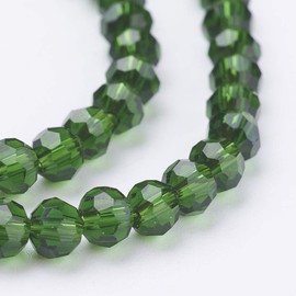Glass Beads, Czech Bohemian Round Crystal Beads, 4 mm, CZ 90 Pieces, Faceted Glass Cut Beads for Threading (Dark Green)