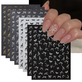 8 Sheets Colorful Bow Nail Art Stickers 3D Self-Adhesive Black White Gold Silver Mini Bow Nail Decals Cute Bow-Knot Stickers for Nails Stickers Bow Nail Decor for Women Girls DIY Manicure Accessories