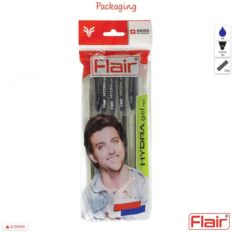 5 x 0.5mm FLAIR Hydra BLUE Gel Pens Easy Grip