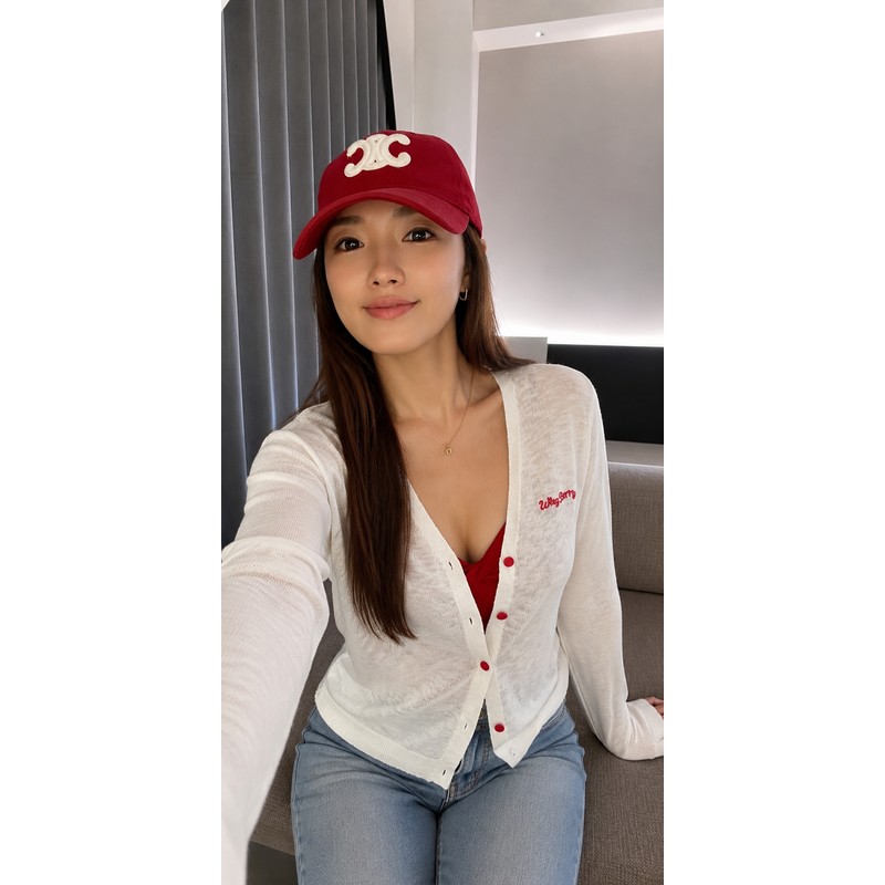 See-through thin long sleeve point button summer women's cardigan V-neck