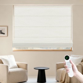 No Drill Electric Automatic Smart Home Decor Remote Control Blackout Motorized Roller Roman Shades Blinds for Windowscolor: White, size: 34"W x 72"L