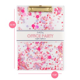 Packed Party Celebrate Acrylic Clipboard; Cute Pink Plastic Decorative Fancy Clip Board for School Teachers, Kids, and Women; Fun and Stylish Transparent Confetti Design (Sweet Tart)
