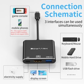 USB C to 4KHD Adapter, Type-C Multi-Port AV Converter with 4K30HZ HD Output (1 4K HD Port, 1 Type-C PD 100W Smart Charging Port and 1 USB 3.0 Data Transfer Port) for MacBook Pro/air