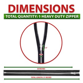 Mandala Crafts 30 Inch Metal Heavy Duty Zippers - #10 Black Tape Silver Metal Separating Zippers for Sewing Jacket Coat Upholstery