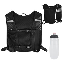 Running Vest for Men and Women, with 1 Water Bottle 500 ml, Adjustable Chest Straps, Running Vest, Ultralight Reflective Running Vest, Hydration Pack for Running, Cycling (Black, Extra Wide)