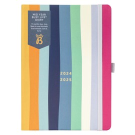 Busy B - Mid-Year Busy Life Diary from August 2024 to August 2025 - Stripes - Pocket Size Week to View A5 Diary with Pen Holder, Elastic Closure and Pockets