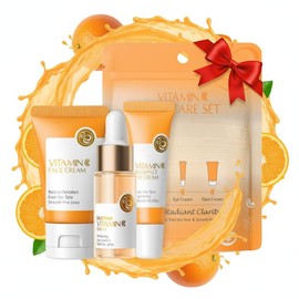 Set de cuidado de la piel con vitamina C, Set de regalo de belleza para mujer, kit de cuidado de la piel de 3 piezas con sérum, crema para los ojos,  