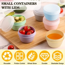 Yomarket 6 Pack 4 oz Small Plastic Containers with Screw Lids, Reusable 1/2 Cup Food Containers for Snack Puree Fruit Soup, with Pen and Brush, Leakproof, Microwave Dishwasher Freezer Safe