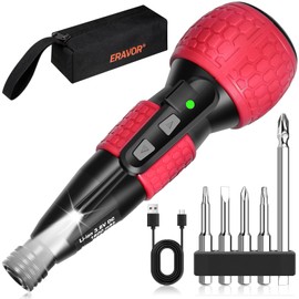 ERAVOR Electric Screwdriver Cordless, Rechargeable Power Screwdrivers Set, Portable Automatic Home Repair Tool Kit with LED Lights and USB Cable, Silicone handle, Includes 5pcs Bit, 1800 mAh Battery