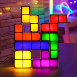 Tangram Stackable Night Light, AVEKI LED 7 Colors Induction Interlocking Desk Lamp 3D DIY Magic Blocks Puzzles Toy for Bedroom Home Decor Ideal Gift for Birthday (US Plug) | AVEKI