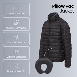 Weatherproof Women's Packable Puffer Jacket with Travel Neck Pillow - Lightweight, Warm, Water-Resistant Down Jacket (Small) Black | Quilted, Packable Travel Jacket with Long Zipper