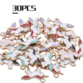 30pcs Gold Plated Enamel Unicorn Charms Lovely Unicorn Pendants Dangle Animal Charms Jewelry making Accessories for DIY Necklace Bracelet Earrings, 5 Colors