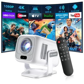 [Auto Focus/Keystone] Salange Native 1080P Smart Projector 4K Support,Mini Projector with WiFi and Bluetooth 5.4,180° Rotatable 0.8:1 Short Throw Projectors with Hi-Fi Speaker for Home Outdoor Movie