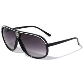 Khan Turbo Sport Classic Aviator Sunglasses (Black & White Frame, Black Gradient)