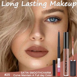 evpct 2Pcs Nude Brown Beige Lip Liner and Matte Lipstick Makeup Sets DNM Vegan Lipstick Lip Liner and Gloss Set Long Lasting Waterproof labiales mate 24 horas originales matte larga duracion 24 25#