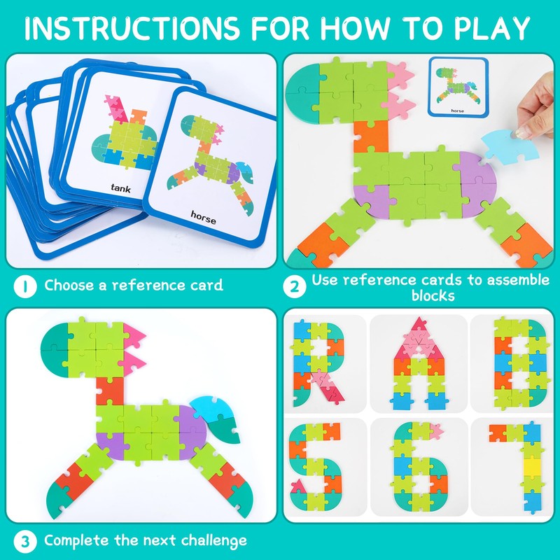 Wooden Tangram Puzzle for Children, 65 Pieces Shapes Wooden Puzzles,