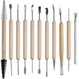 11pcs Clay Sculpting Tools Polymer Clay Tools for Adults Wooden Pottery Carving Tool Pottery Sculpting Tools for Shapers and Modeling Embossing Art DIY Pottery Tools for Adults