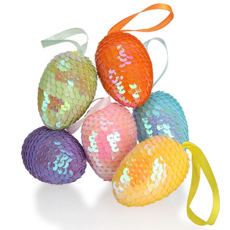 com-four® 12 x Easter eggs with sparkling sequins, sequin eggs