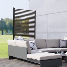 Outdoor Privacy Screens Freestanding, 35.5" W x 71" H Metal Slatted Decorative Privacy Screen and Panels with Stand, Brown Backyard Privacy Panels for Garden Patio