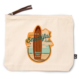Lantern Press Rehoboth Beach, Delaware, Life is a Beautiful Ride, Surfboard, 100% Cotton Zipper Pouch, Travel Accessory, Go Bag