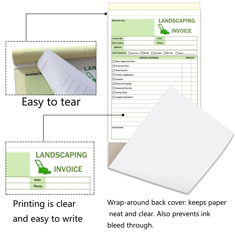 50 Sets Garden Service Invoice Receipt Book, 2-Part Carbonless Landscaping