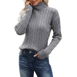 Esobo Women's Long Sleeve Turtleneck Cozy Cable Knit Fall Sweater Casual Pullover Jumper Tops (Grey,Medium)
