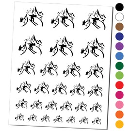 Skier Skiing Down Mountain Slopes Temporary Tattoo Water Resistant Fake Body Art Set Collection - Black (One Sheet)