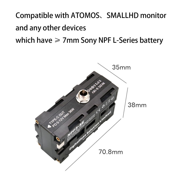 DF DIGITALFOTO NPF3-SE Dual-Side NPF Dummy Battery with Type-C&D-Tap Input