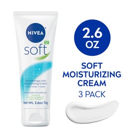 NIVEA NIVEA Soft Refreshingly Soft Moisturizing Cream, Lightweight Moisturizer for Face, Body and Hands, Body Cream Enriched with Jojoba Oil and Vitamin E, 2.6 Oz Tube, Pack of 3
