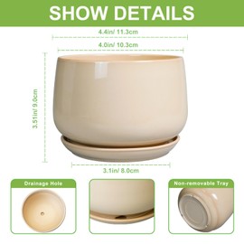 G EPGardening 4 inch Plant Pots - Ceramic Planter with Drainage Hole & Saucer, Small Plant Pots for Indoor Outdoor, Round Succulent Pot, Modern Decorative Flower Pot, Desk Decor, Garden Gifts, Beige