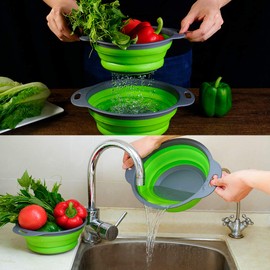Colosun Collapsible Colander Set Portable Collapsible Filter Baskets Bowls Containers Rubber Strainer for Kitchen Camping Draining Food Fruit Vegetable Set of 2