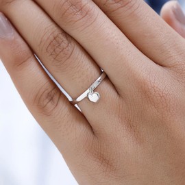 TJC Silver Heart Charm Band Ring for Women Ladies and Girls Shinny 925 Sterling Stamped High Gloss Plain Solid for Girlfriend/Wife/Mother Size V